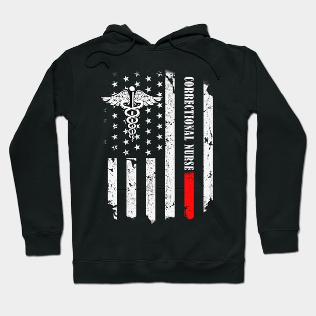 Correctional Nurse American Flag Thin Line Nursing Hoodie by neonatalnurse